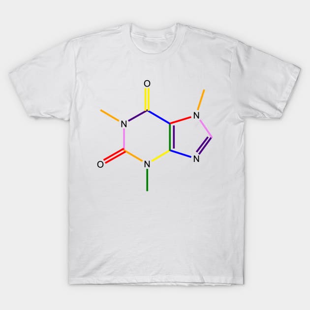 Caffeine Rainbow Molecule Chemistry T-Shirt by ChemECool